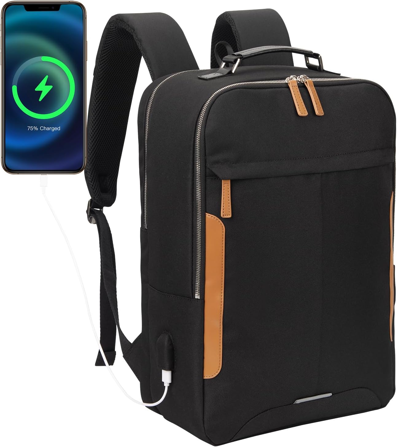Hp hope Mochila para laptop, mochila de viaje para mujeres y hombres con puerto de carga USB y tipo C, Negro Actualización