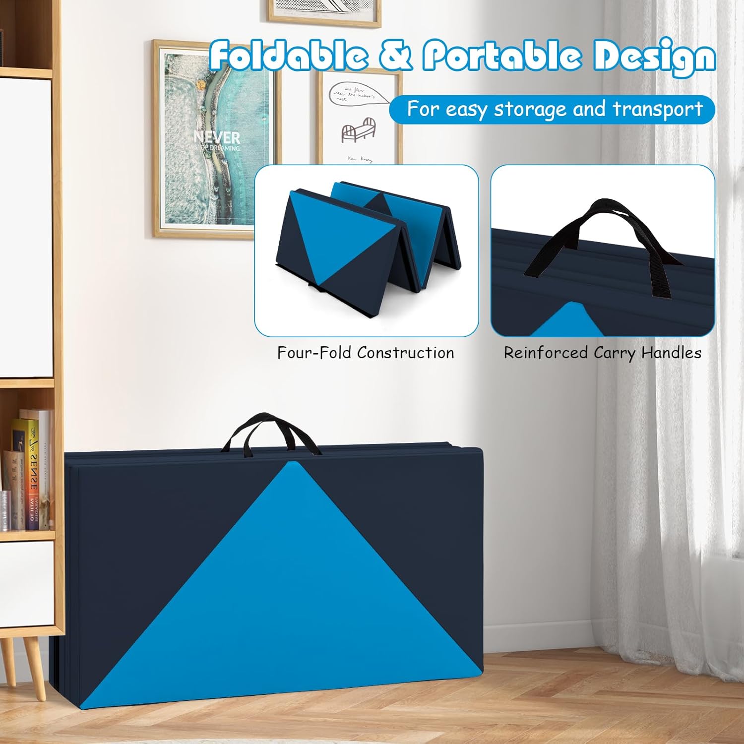 Goplus Colchoneta de gimnasia plegable, 8 x 4 x 2 pulgadas, con cierres de velcro, piel sintética, asas de transporte para el hogar, gimnasio,