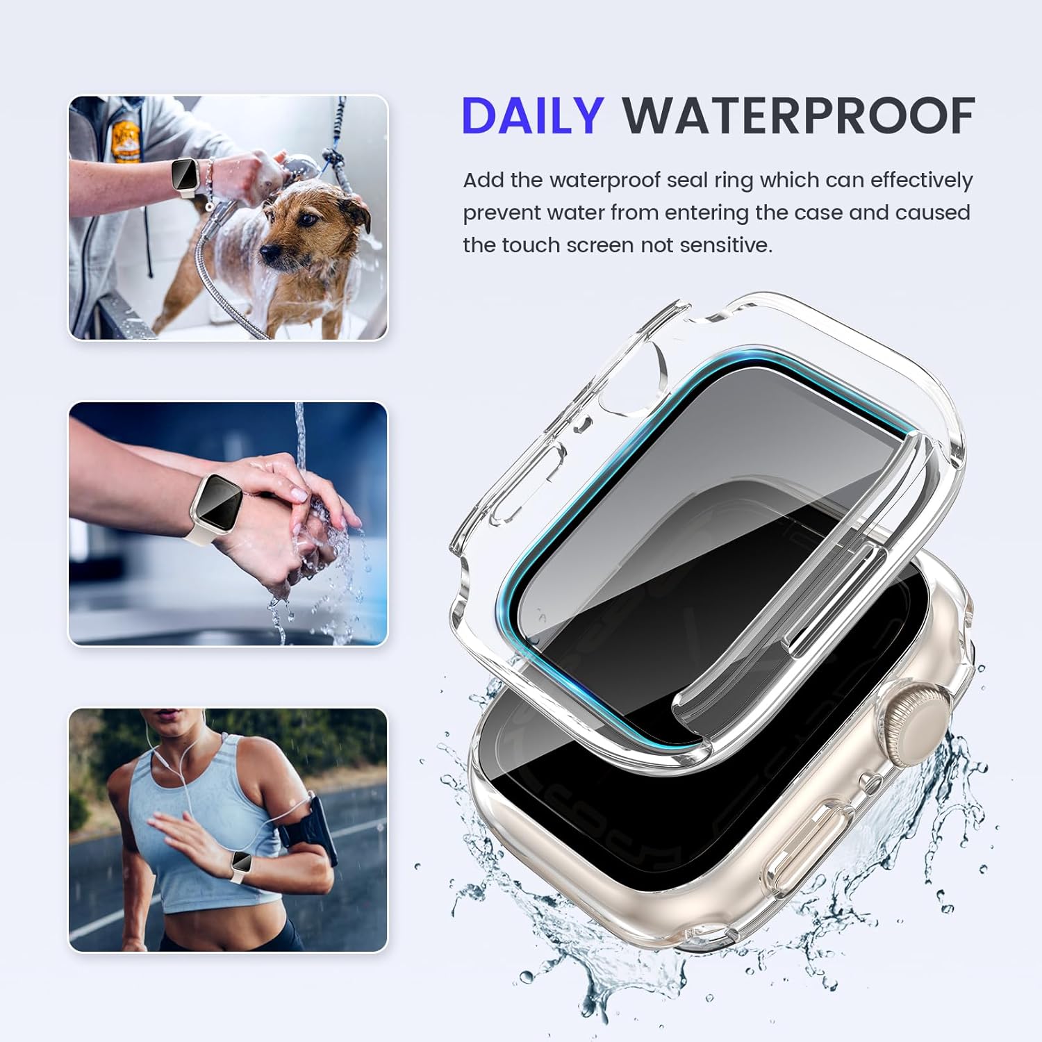 Goton Funda impermeable de privacidad 2 en 1 para Apple Watch Series 9, 8, 7, protector de pantalla de 1.772 in, cubierta frontal de vidrio templado