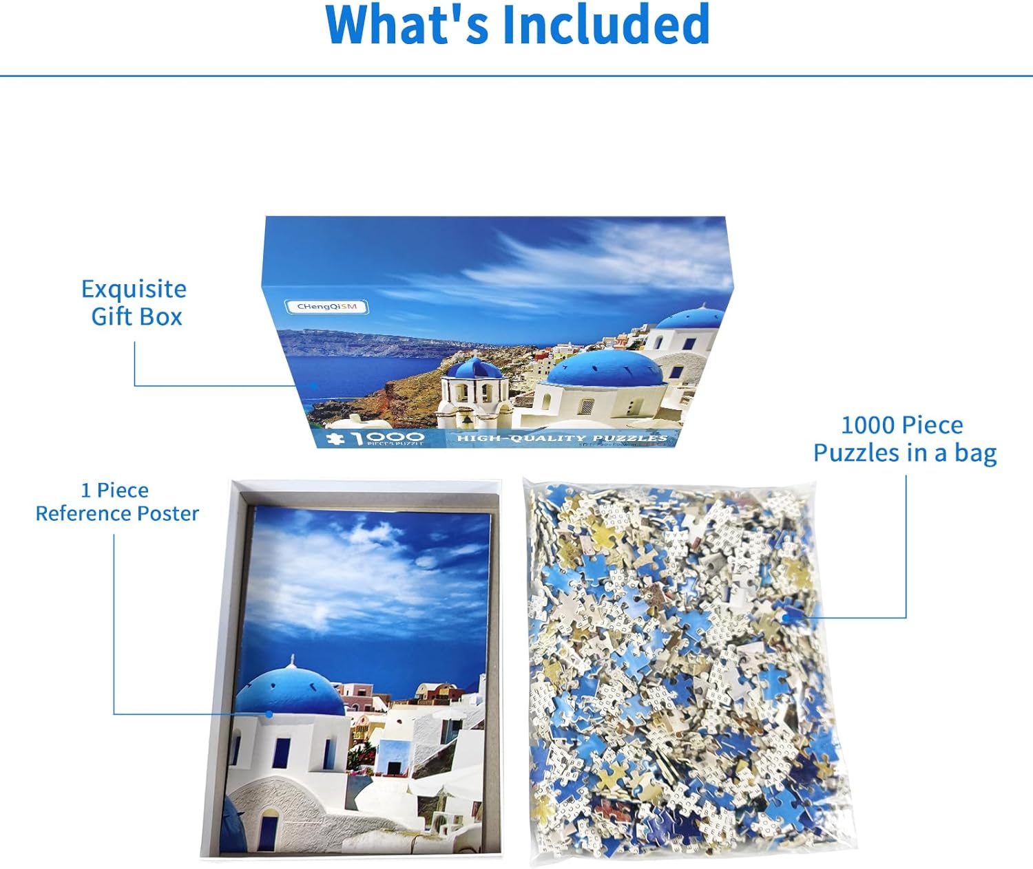 Rompecabezas de 1000 piezas para adultos, rompecabezas de ensueño del mar Egeo, rompecabezas de paisaje de Grecia, Santorini, rompecabezas de escena