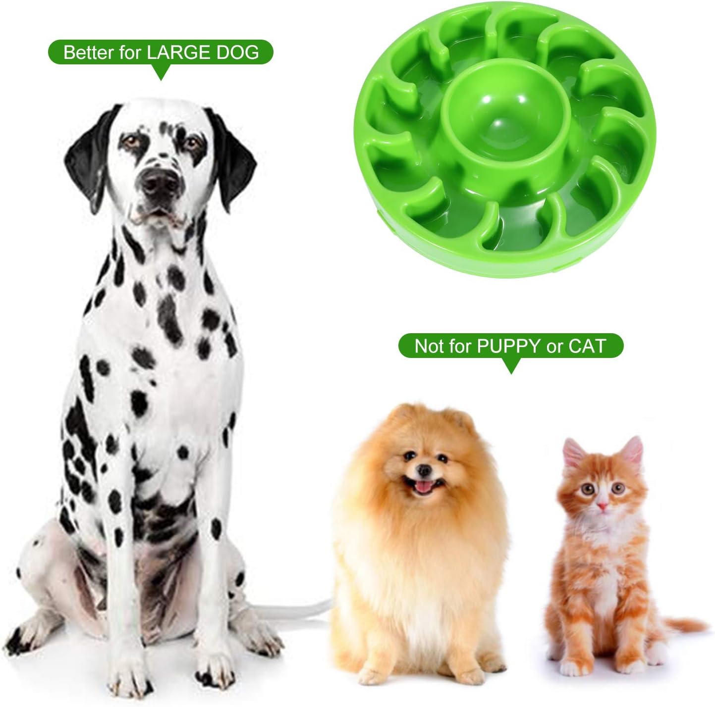 JASGOOD Tazón lento para perros grandes, comedero lento antigolpe, para detener la hinchazón, cuenco grande para mascotas de comer lento (D-verde)
