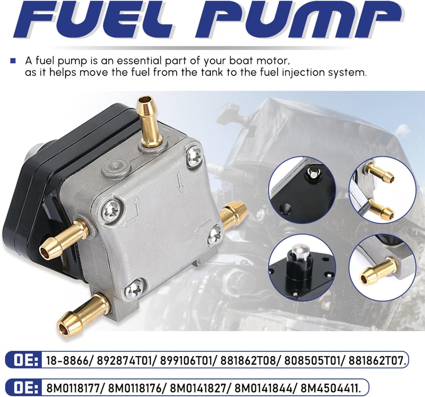 Bomba de combustible para Mercury 30 35 40 50 60 HP Motor 4 tiempos fueraborda 3 y 4 ciclos 8M0118177 892874T01 8M0141827 18-8866