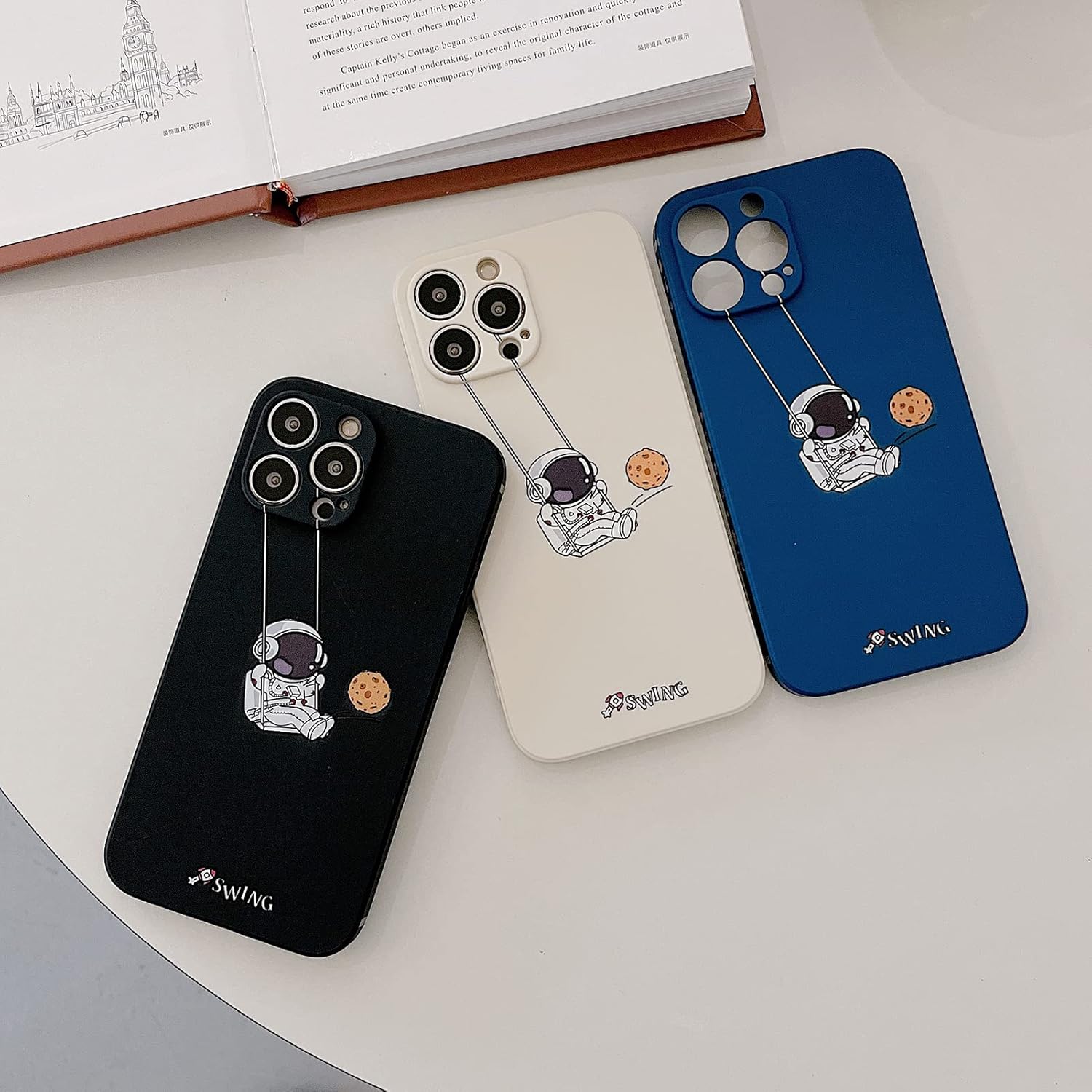 Linda funda para iPhone 11 Pro Max, diseño de astronauta, planeta y luna, diseño elegante de TPU suave, a prueba de golpes, antideslizante, funda
