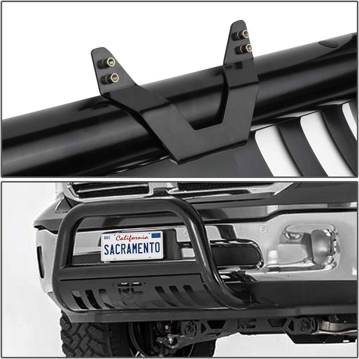 Compatible con Pathfinder Frontier Xterra Barra de parachoques negra de 3 pulgadas + placa deslizante + kit de reubicación