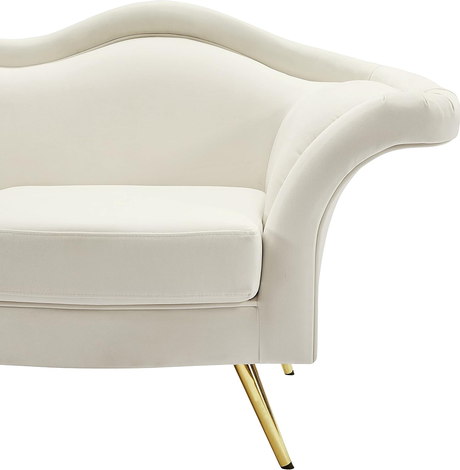 Meridian Furniture Lips Collection – Sofá biplaza tapizado de terciopelo con patas de metal dorado resistentes, color crema