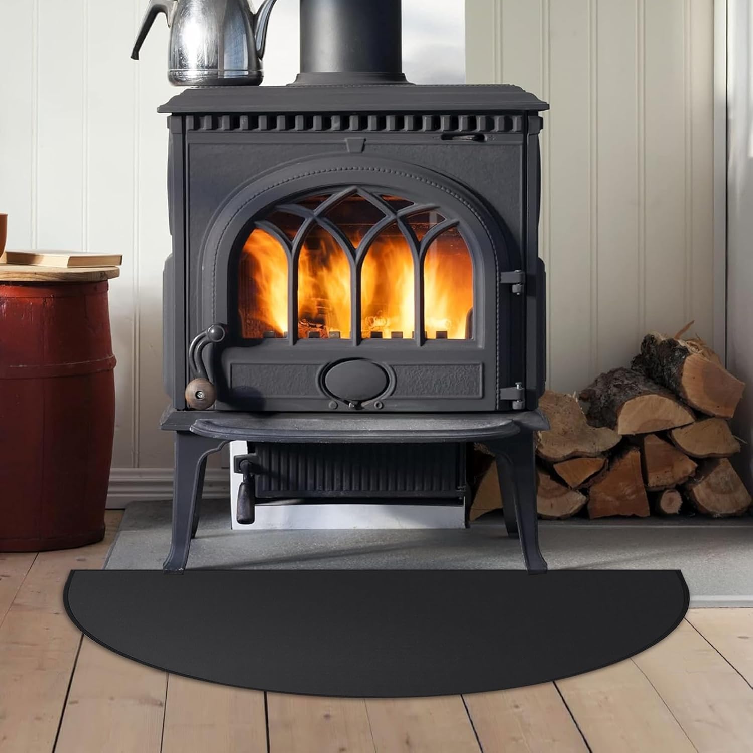 Tapete ignífugo para chimenea, 28 x 48 pulgadas, alfombra de chimenea semicircular, resistente al fuego, resistente al fuego, protege los suelos de