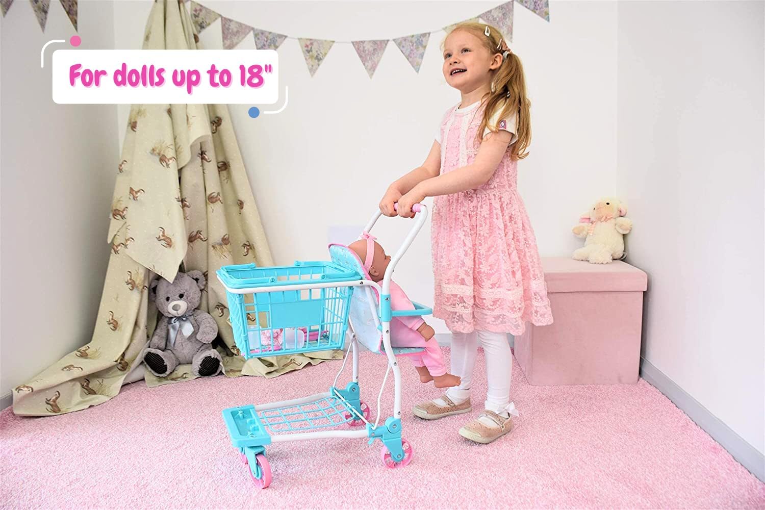 KOOKAMUNGA KIDS Carrito de compras de juguete con cesta de mano extraíble  Carrito de comestibles realista 2 en 1 para niños con soporte de asiento