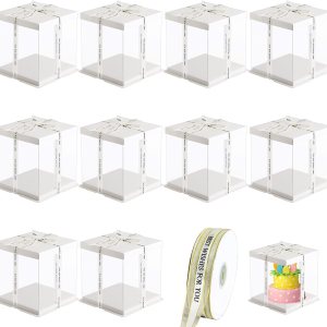10 cajas transparentes para tartas de 7 x 7 x 8 pulgadas, caja alta para pasteles con tapa y cinta de 148 pies, cajas altas para tartas de nivel 10 cajas transparentes para tartas de 7 x 7 x 8 pulgadas, caja alta para pasteles con tapa y cinta de 148 pies, cajas altas para tartas de nivel
