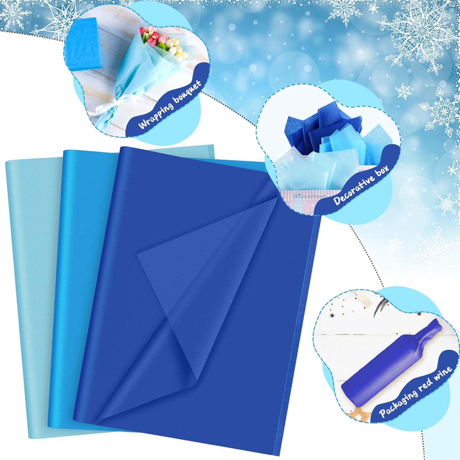 PLULON 60 hojas de papel de seda azul a granel, papel de seda para envolver regalos para embalaje, cumpleaños, baby shower, despedida de soltera,