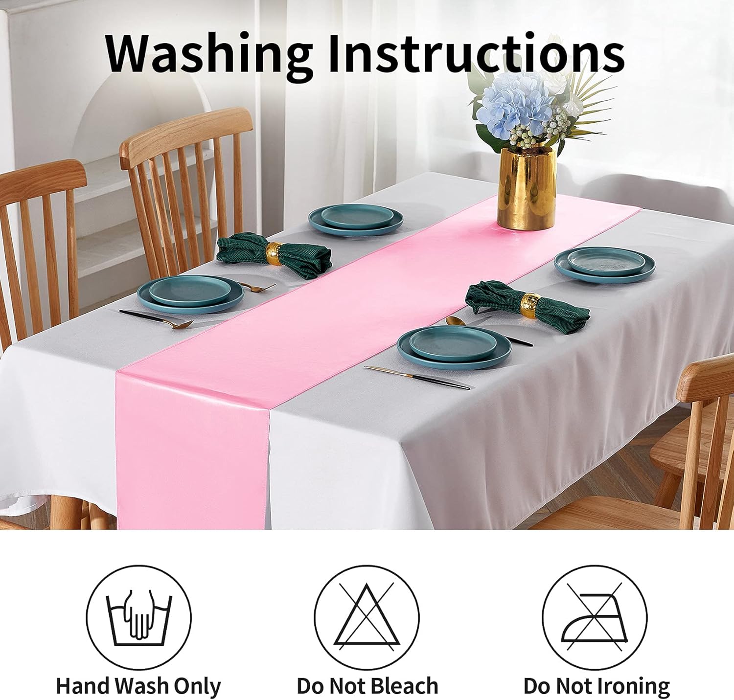 YUHX Paquete de 5 caminos de mesa de satén de 12 x 108 pulgadas de largo, color azul para bodas, fiestas de cumpleaños, decoraciones de banquetes