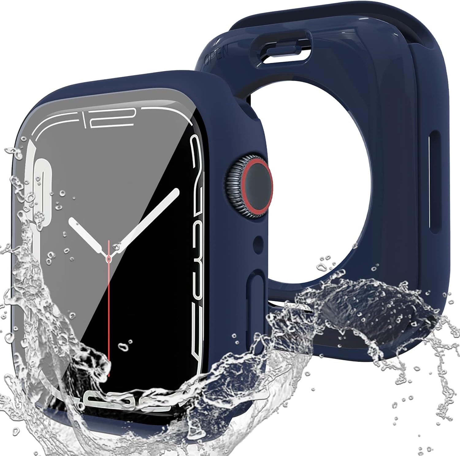2 en 1 Miimall – Funda protectora de pantalla impermeable para Apple Watch 7 de 1.614 pulgadas, carcasa rígida de policarbonato impermeable