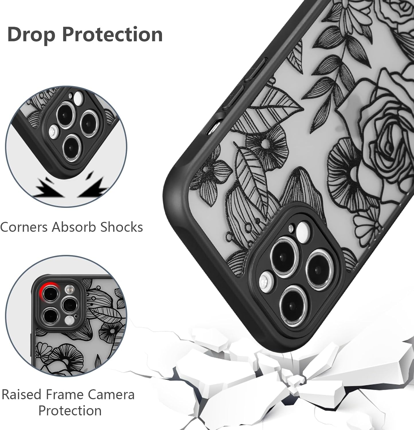 XIZYO Funda para iPhone 13 Pro Max de 6.7 pulgadas, diseño de estampado floral de rosas para niñas y mujeres, funda protectora de TPU a prueba de