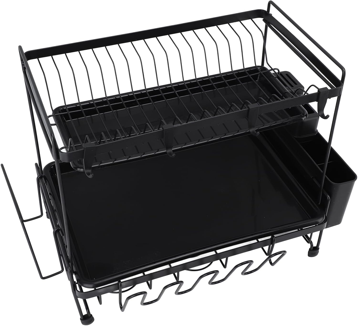 Dish Drying Rack and Drainboard Set, 2 Tier Large Dish Rack, Stainless Steel Dish Drainer for Kitchen Counter with Wine Glass Holder, Counter Plate