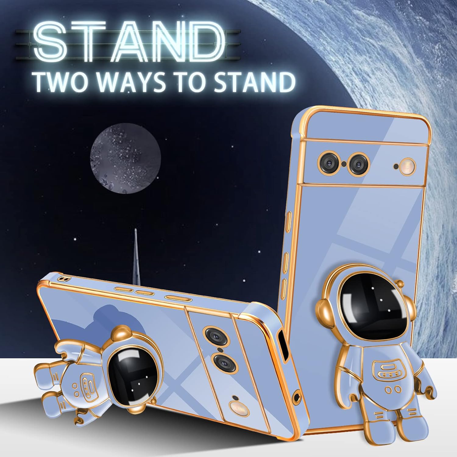 Funda para Google Pixel 7, fundas Pixel 7 con soporte de astronauta para mujeres y niñas, diseño de corazón de amor, chapado en oro, 6D con soporte