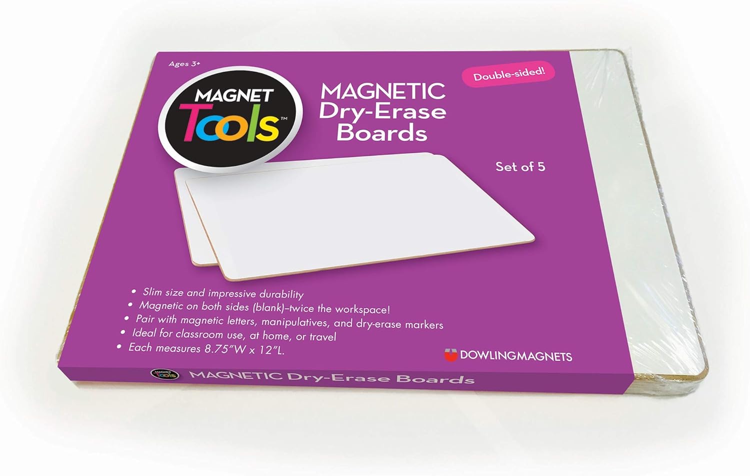 Dowling Magnets Pizarras magnéticas de borrado en seco, en blanco de doble cara, 12 pulgadas de largo x 8.75 pulgadas de ancho, paquete de 5.