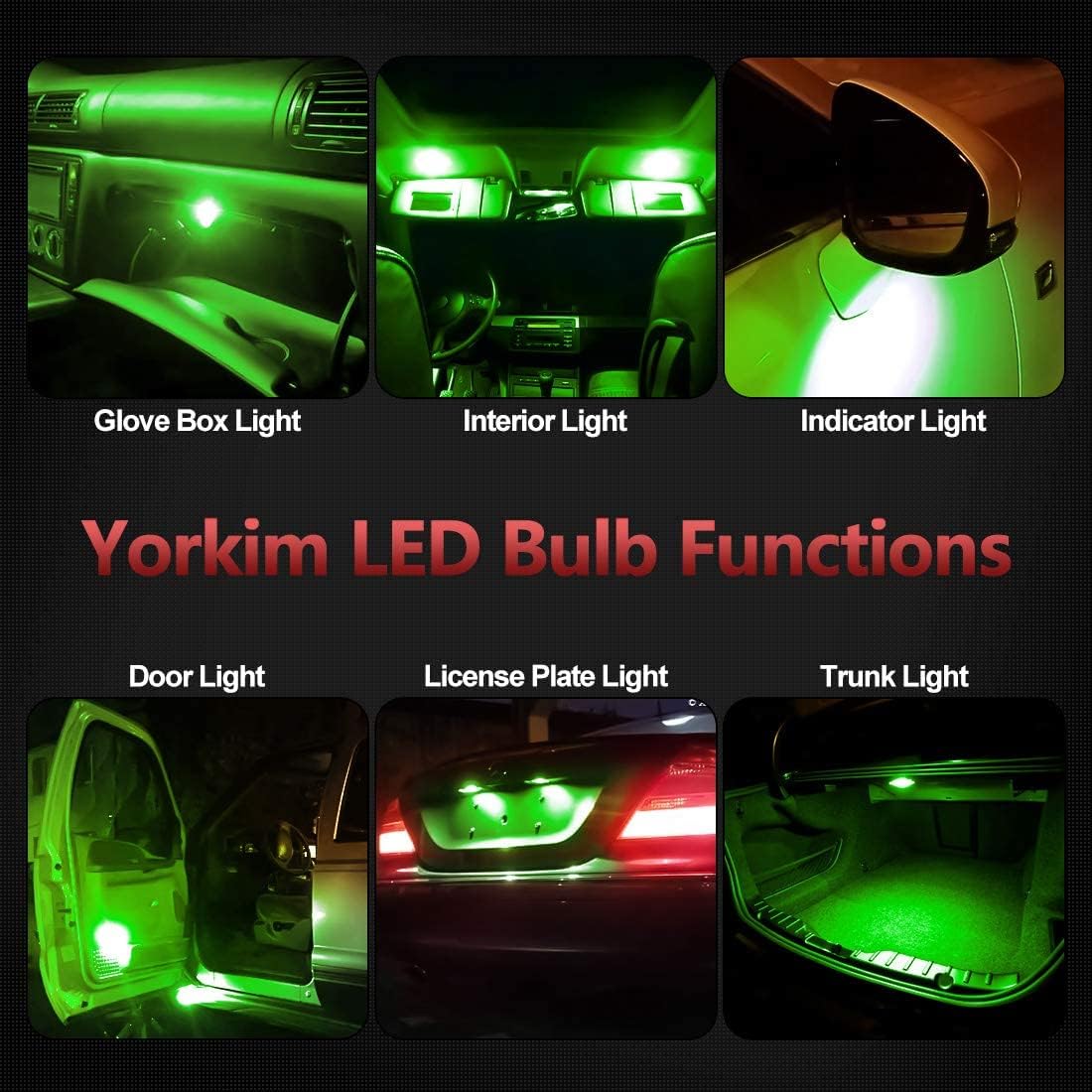 Yorkim – 194 bombillas led T10 de 6000 K, color blanco superbrillante, bombillas para luz de matrícula y luz lateral de automóvil