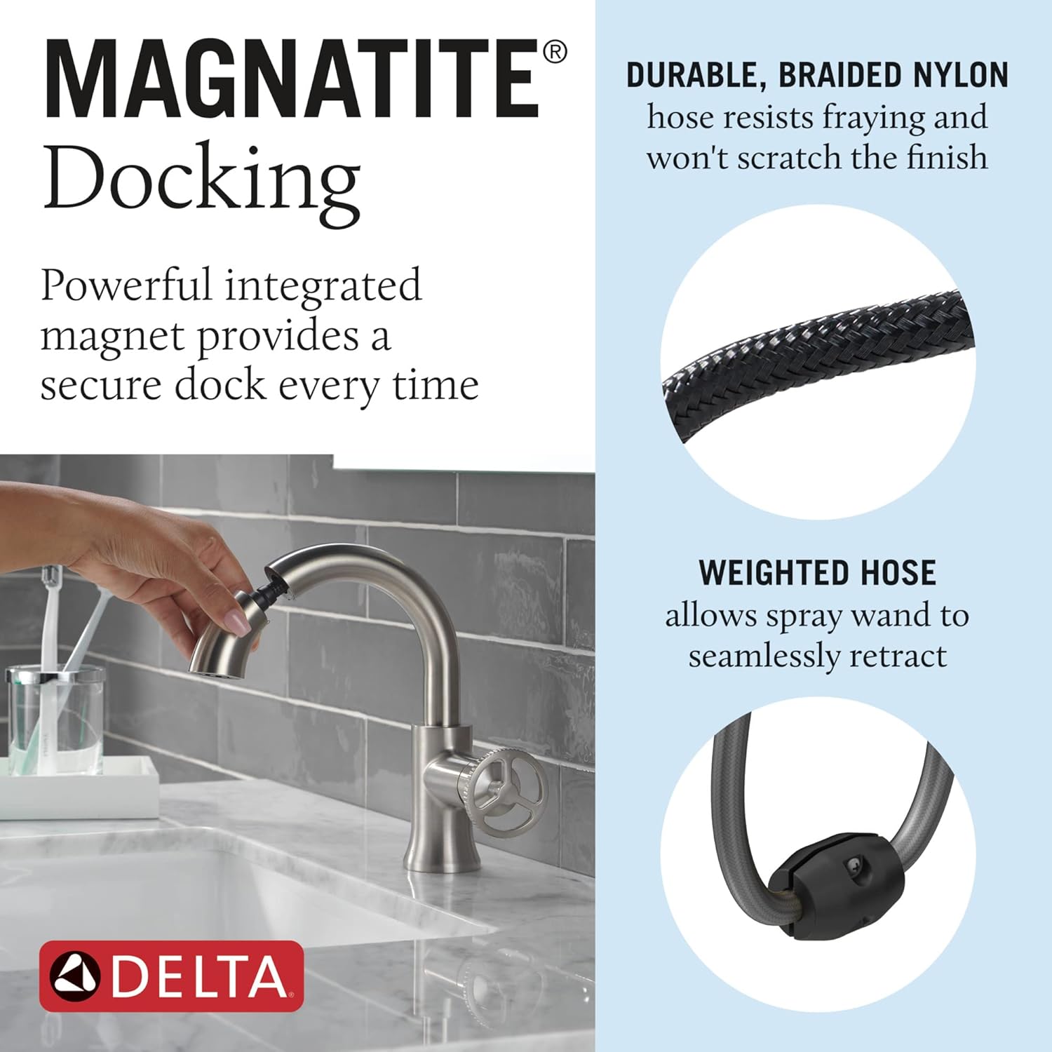 Delta Faucet Trinsic – Grifo de baño extraíble, grifo de baño de níquel cepillado de un solo orificio con desplegable, grifo de lavabo de baño,