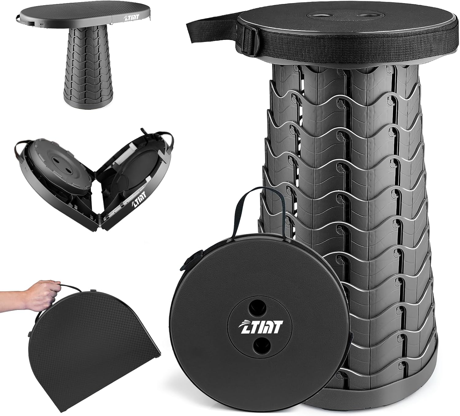 ZTMT Taburete plegable actualizable, capacidad de carga de 440 libras, taburete portátil ligero 2 en 1 con mesa fácil de plegar al aire libre,
