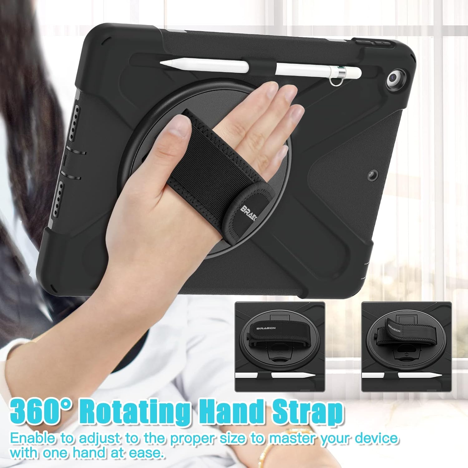 BRAECN Funda para iPad de 987 generación, resistente a los golpes, con protector de pantalla, soporte para lápices, soporte para tapa de lápiz,