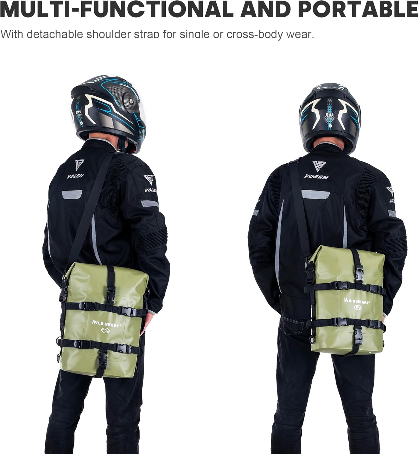 WILD HEART Bolsa seca impermeable para motocicleta, bolsa de barra de choque, bolsa de motocicleta utilizada como equipaje de motocicleta, barra de