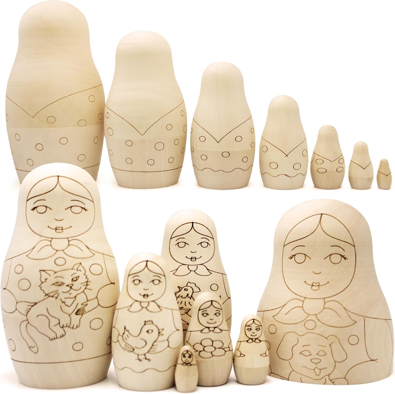 AEVVV Juego de 7 muñecas rusas en blanco para pintar – Artesanías de madera para pintar tu propio Matryoshka – Artesanías de madera sin terminar –
