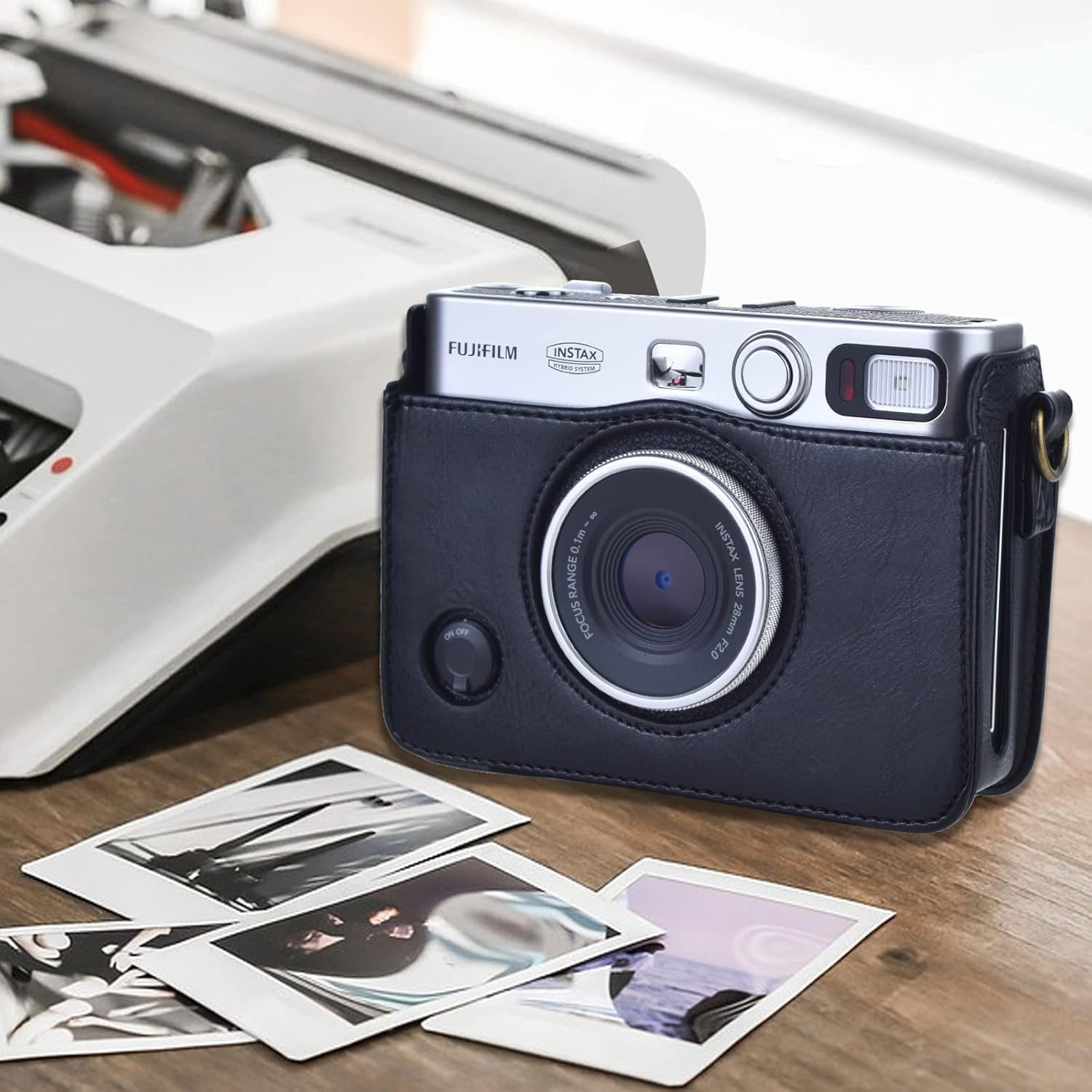 MUZIRI KINOKOO Instax Mini EVO – Funda protectora de piel sintética para cámara Fuji Instax Mini EVOPolaroid Mini EVO, con correa ajustable para el