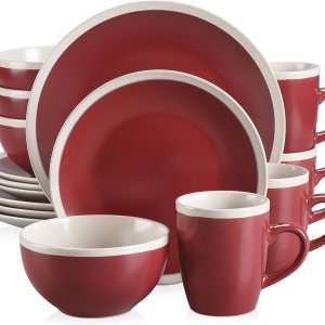 vancasso Seesami – Juego de vajilla de cerámica de 16 piezas, color rojo y crema, juego de combinación de aspecto vintage hecho con cuencos, platos vancasso Seesami – Juego de vajilla de cerámica de 16 piezas, color rojo y crema, juego de combinación de aspecto vintage hecho con cuencos, platos