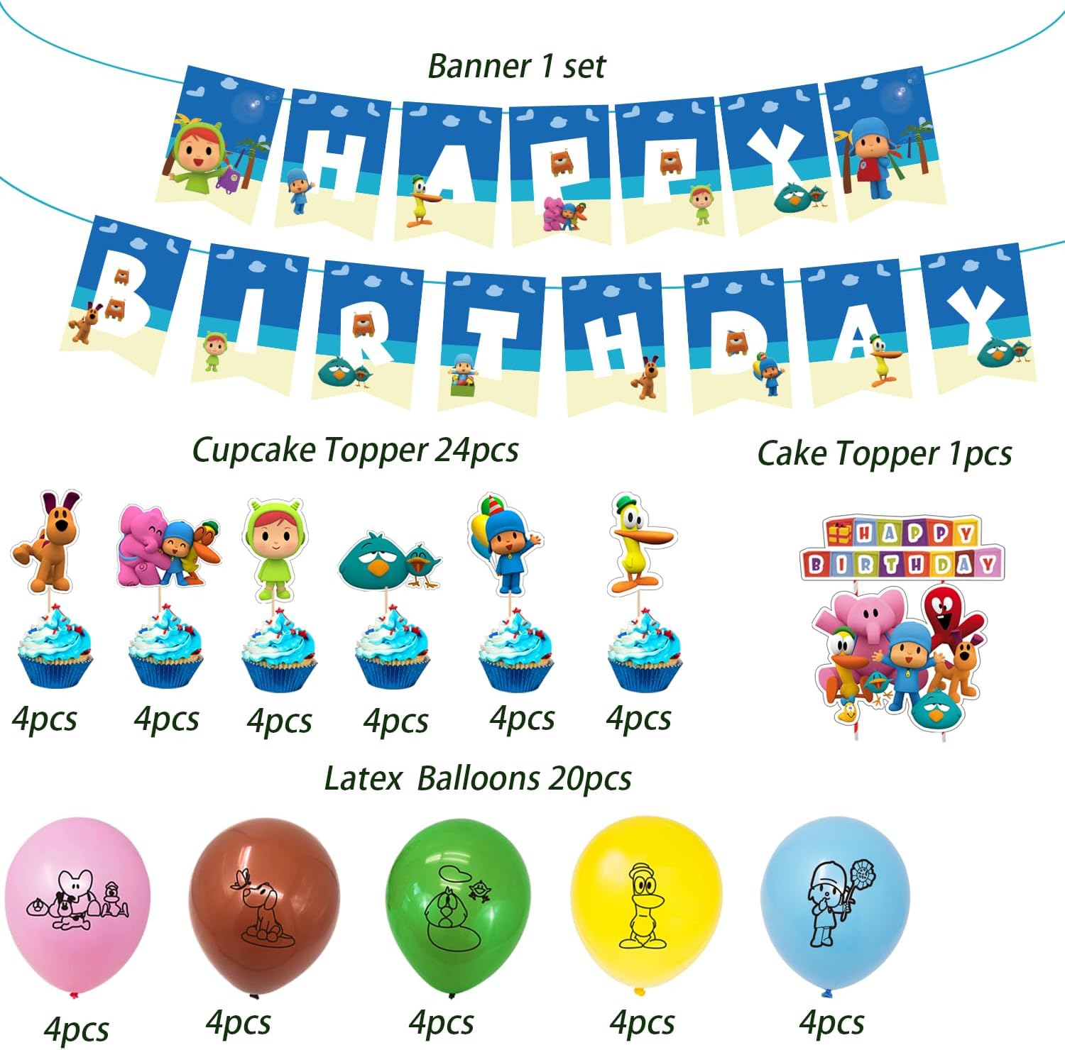 Poc_yo – Juego de suministros de decoración de fiesta de cumpleaños, decoraciones de fiesta temática de Poc_yo para niños y niñas, incluye 1