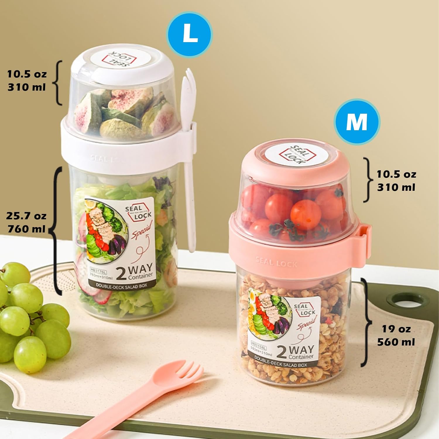 Tazas de desayuno sobre la marcha, taza de ensalada para llevar, cereales de yogur, avena durante la noche, recipientes para parfait y aderezo de