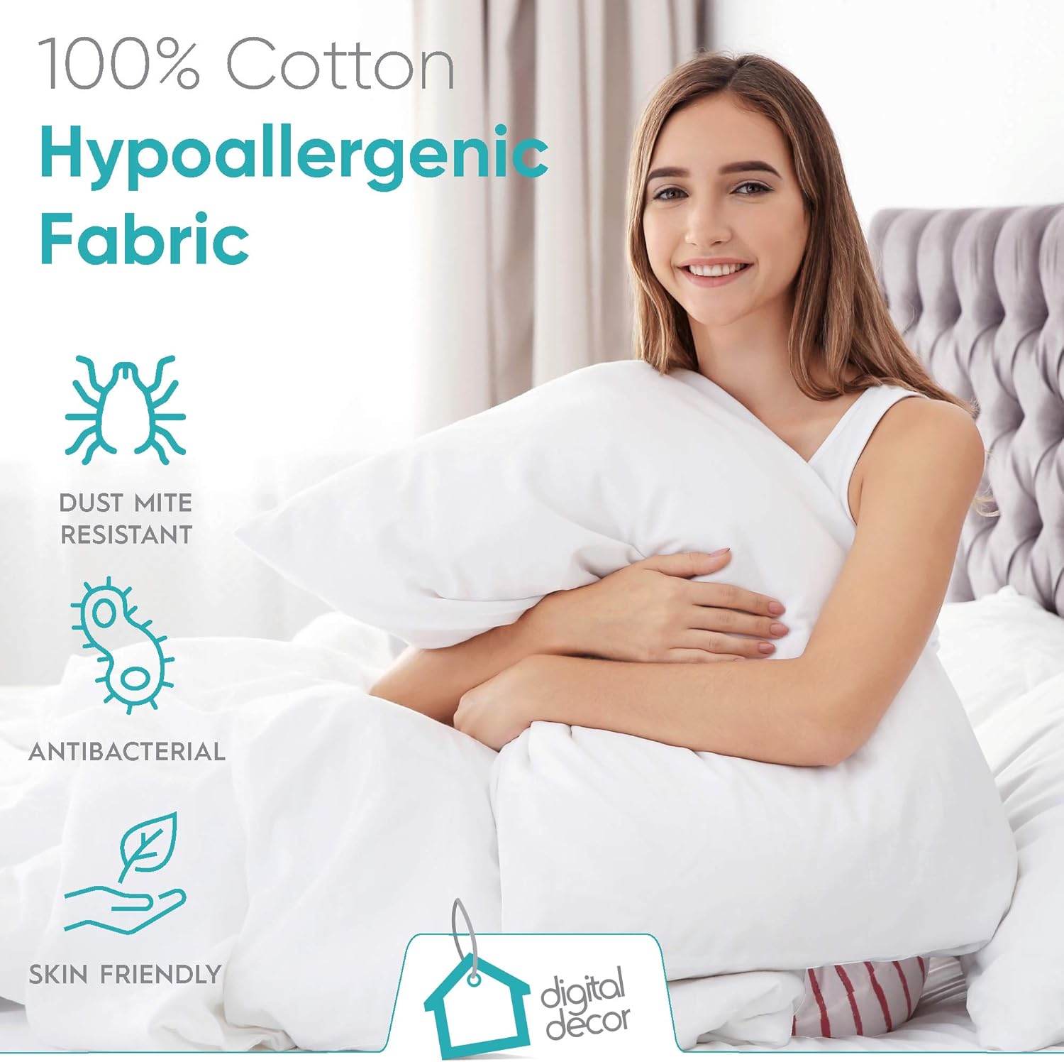 Almohada de fibra en racimo, juego de dos almohadas alternativas de plumón blanco, paquete de 2 unidades, relleno de poliéster hipoalergénico, suave