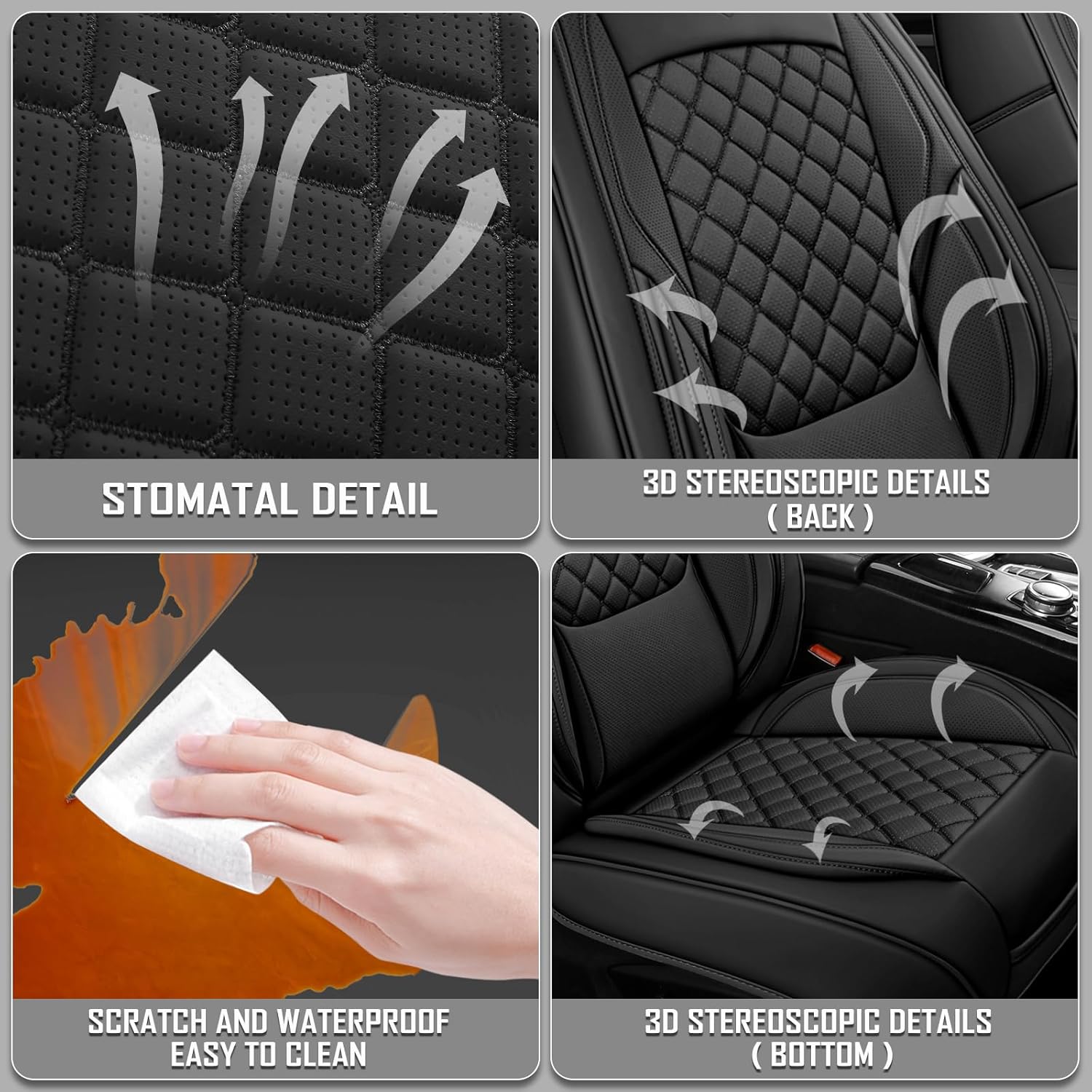 Juego completo de fundas de asiento de automóvil, 5 asientos, universales, impermeables, de cuero, para la parte delantera y trasera, protectores