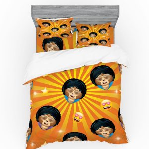 Ambesonne Emoji Duvet Cover Set, Cheery Disco Lover Monkey in Funny Retro Clothes 80s 70s Style Sunburst, 4 Piece Bedding Set with Shams and Fitted Ambesonne Emoji Duvet Cover Set, Cheery Disco Lover Monkey in Funny Retro Clothes 80s 70s Style Sunburst, 4 Piece Bedding Set with Shams and Fitted
