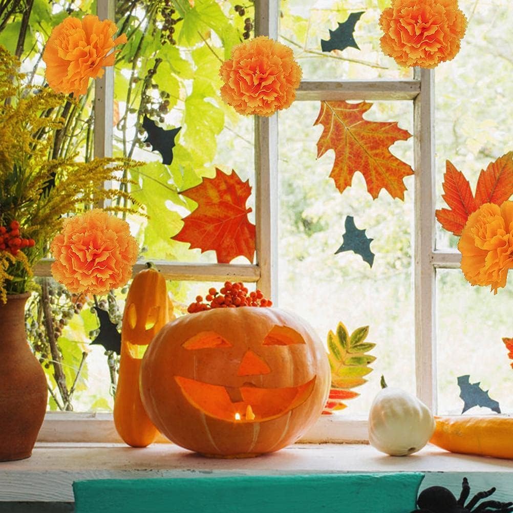 30 flores artificiales de caléndula, cabezas de flores de caléndula de seda a granel, decoraciones de flores de caléndula naranja para festivales