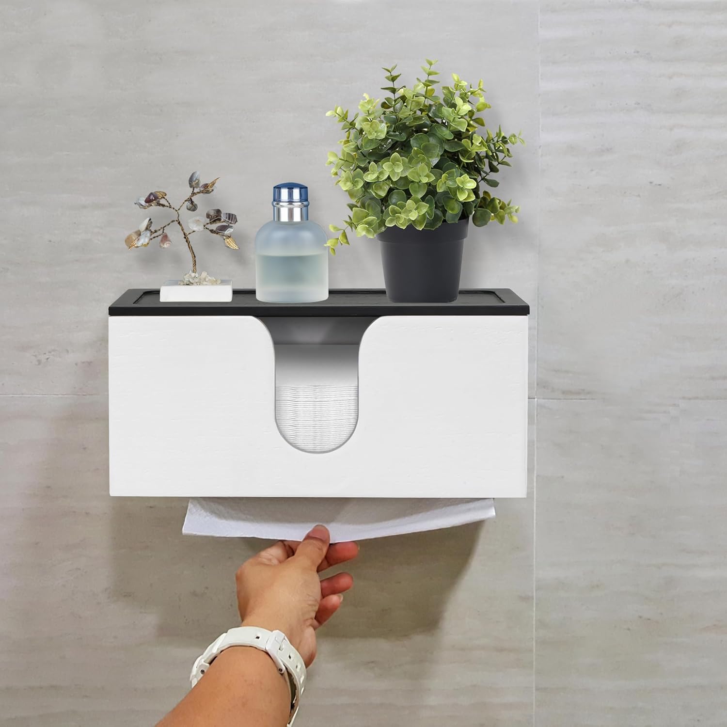 Dispensador de toallas de papel de madera maciza montado en la pared, soporte de toalla de papel plegado con tapa, plegable en C comercial, plegado