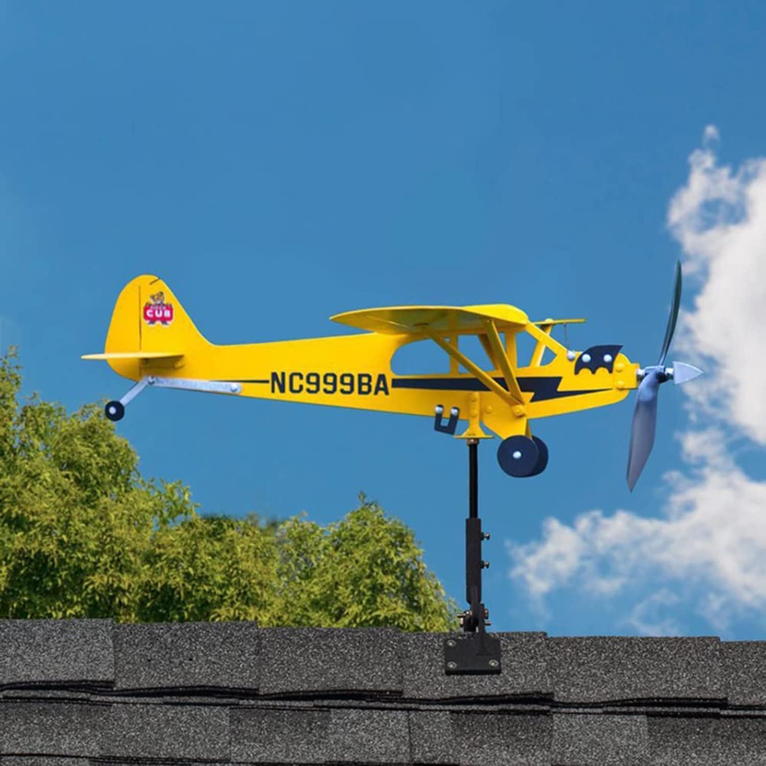 Piper J3 Cub – Veleta de viento de avión 3D, molino de viento de metal, flotador mágico, veleta al aire libre, escultura de viento para decoración