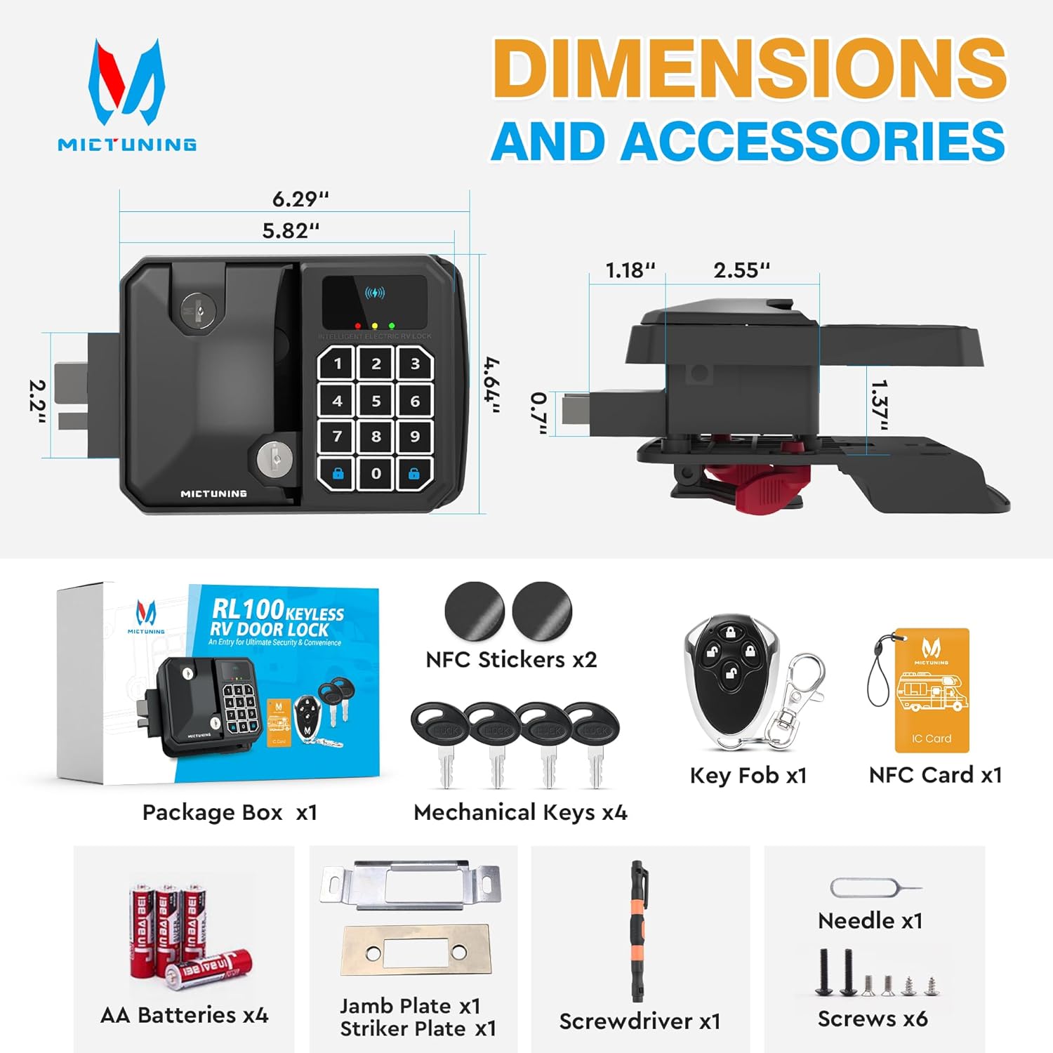 MICTUNING Reemplazo de cerradura de puerta de RV y teclado de entrada sin llave, cerradura de RV con llavero remoto, NFC electrónico y llaves