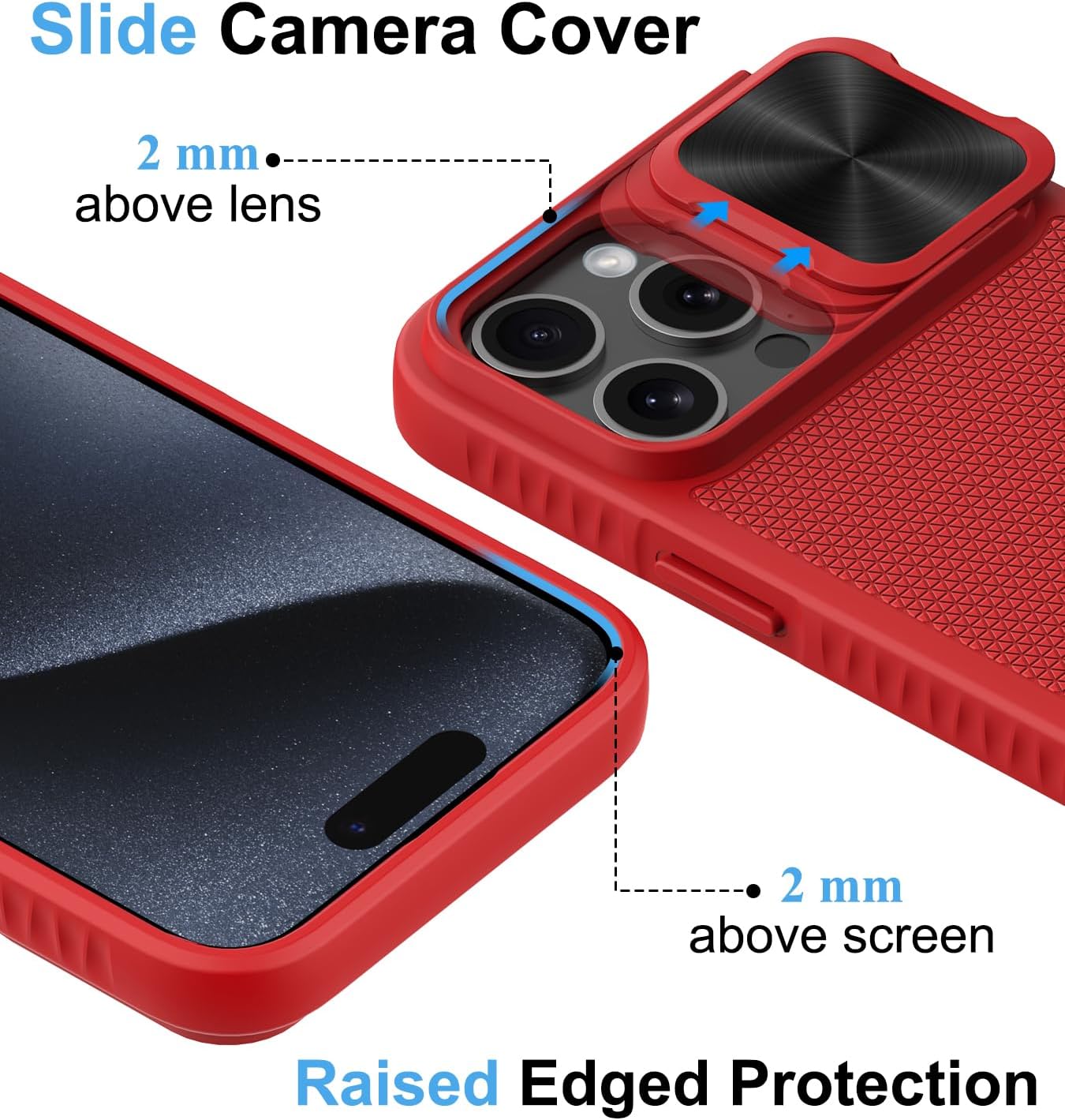 Funda para iPhone 15 Pro Max compatible con MagSafe, funda con soporte y cámara deslizante integrada, protección de grado militar, funda rígida