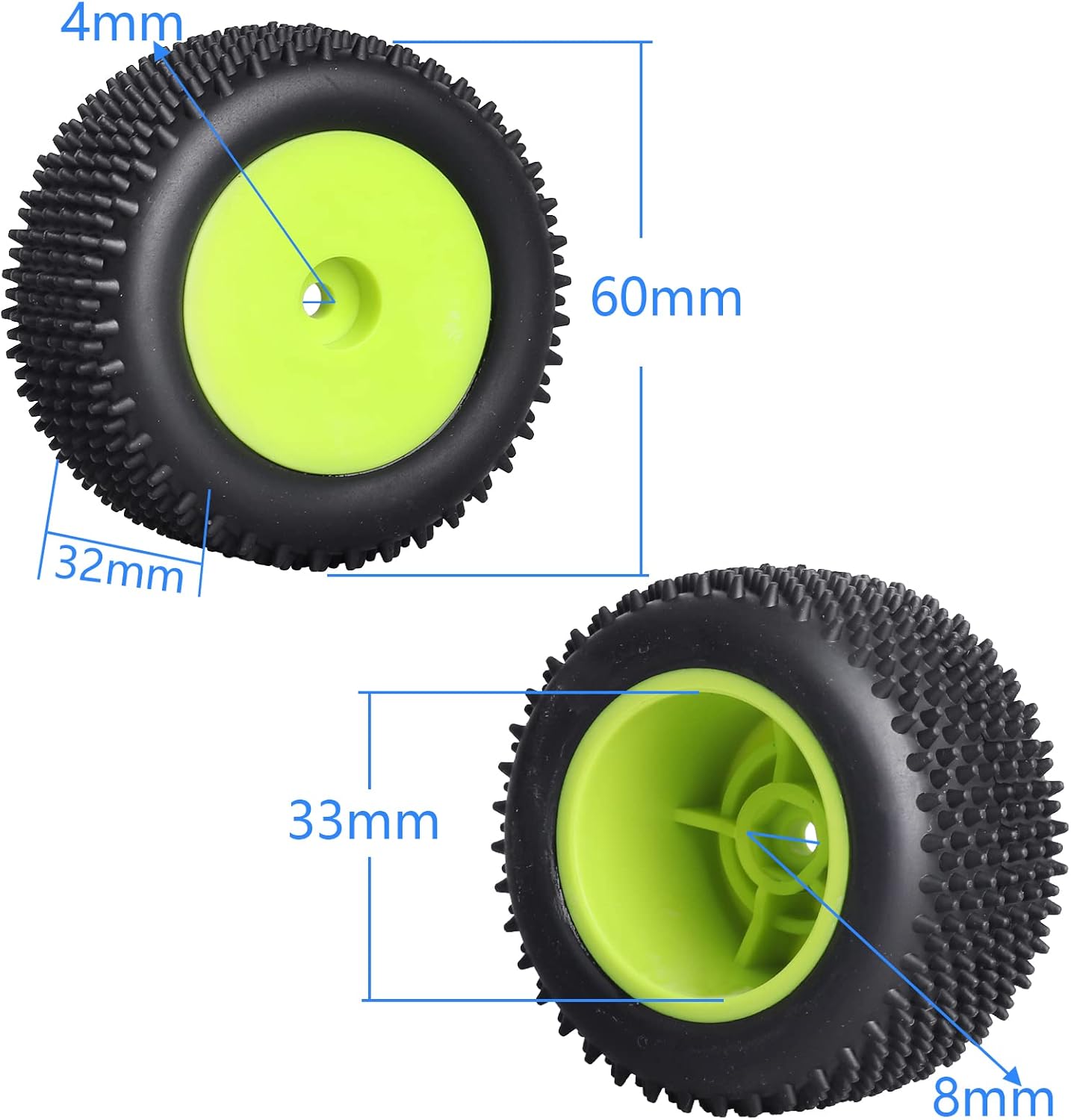 118 RC Buggy neumáticos traseros y ruedas para Wltoys 184011 A959 HSP 94815 94810 HPI Losi Mini T 2.0 118th Rail Buggy modelo, 2 unidades (verde)