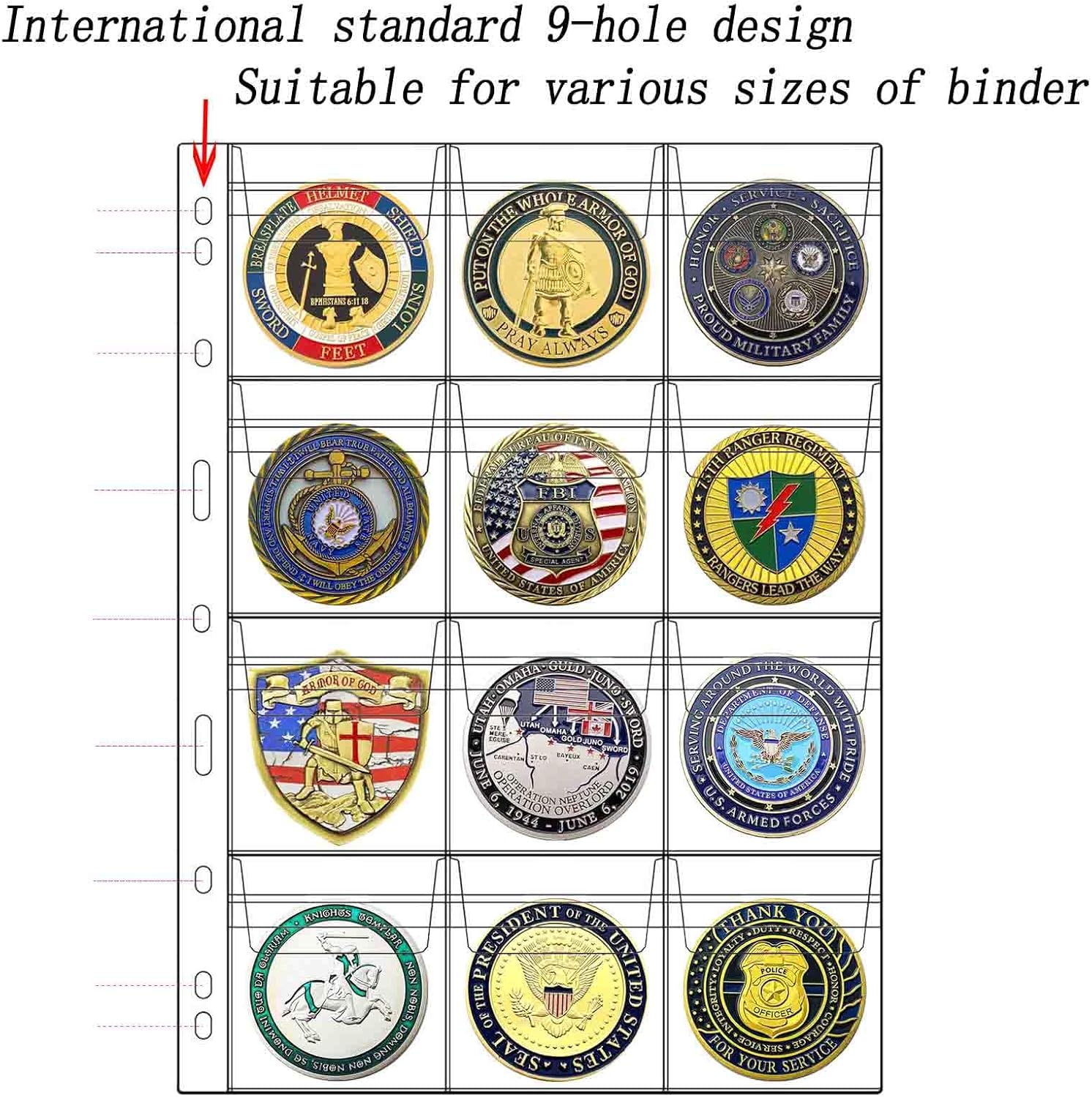 20 hojas de páginas de suministros para colección de monedas, páginas estándar de 9 agujeros para colección de monedas para colección de monedas (12