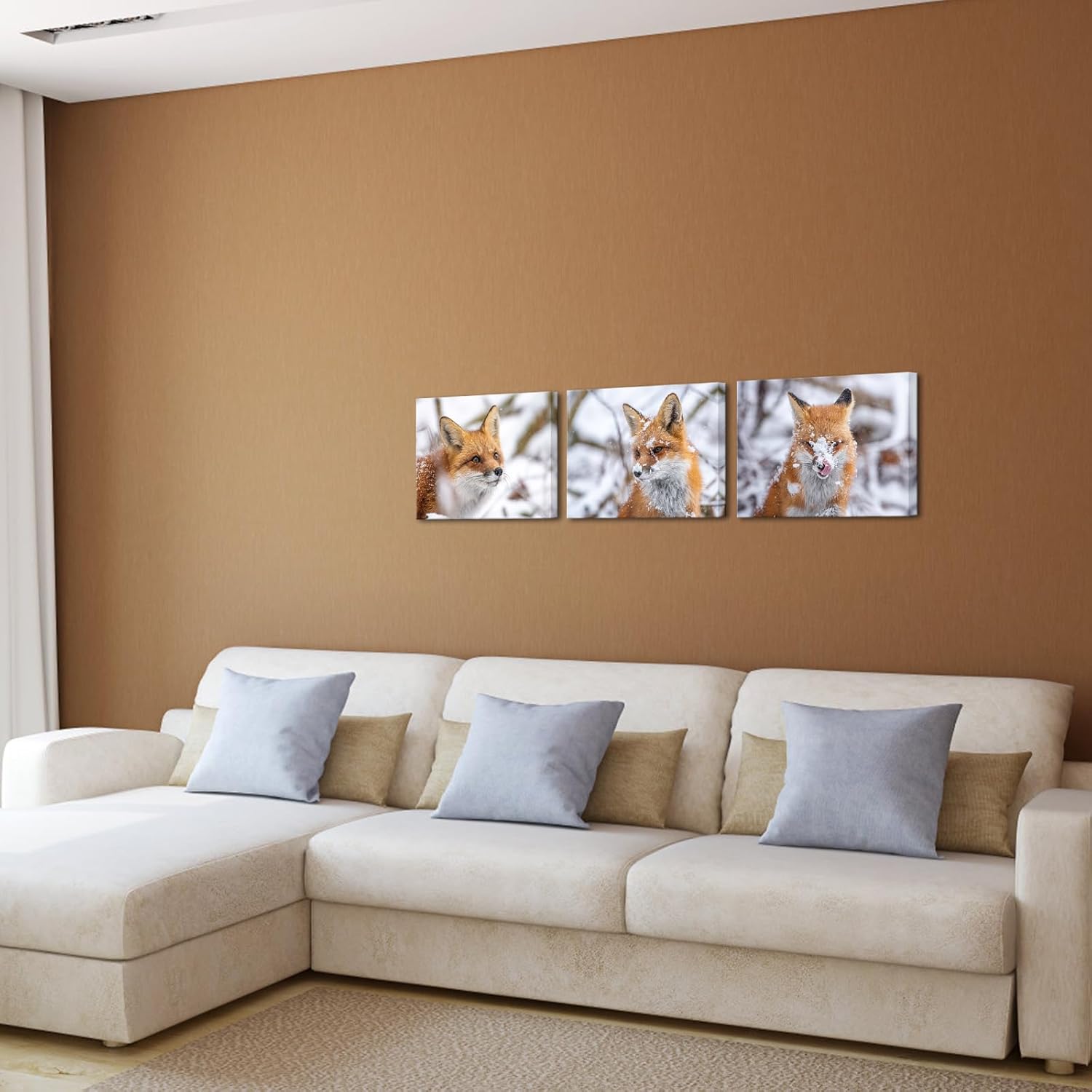 Biuteawal Lienzo decorativo para pared, diseño de zorro rojo, caza en la nieve, imágenes sobre lienzo de animales de vida silvestre, pintura de