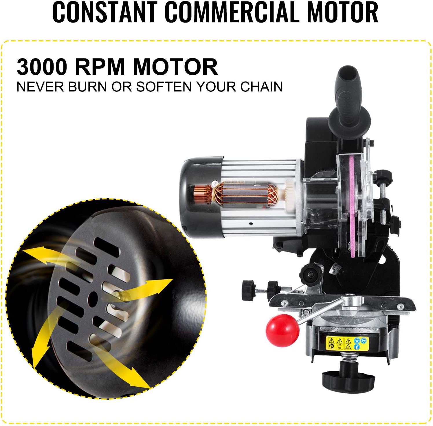 VEVOR Afilador eléctrico de motosierra de 230 W, amoladora de cadena de 3000 RPM, amoladora de cadena de sierra con muelas abrasivas de 18 y 316