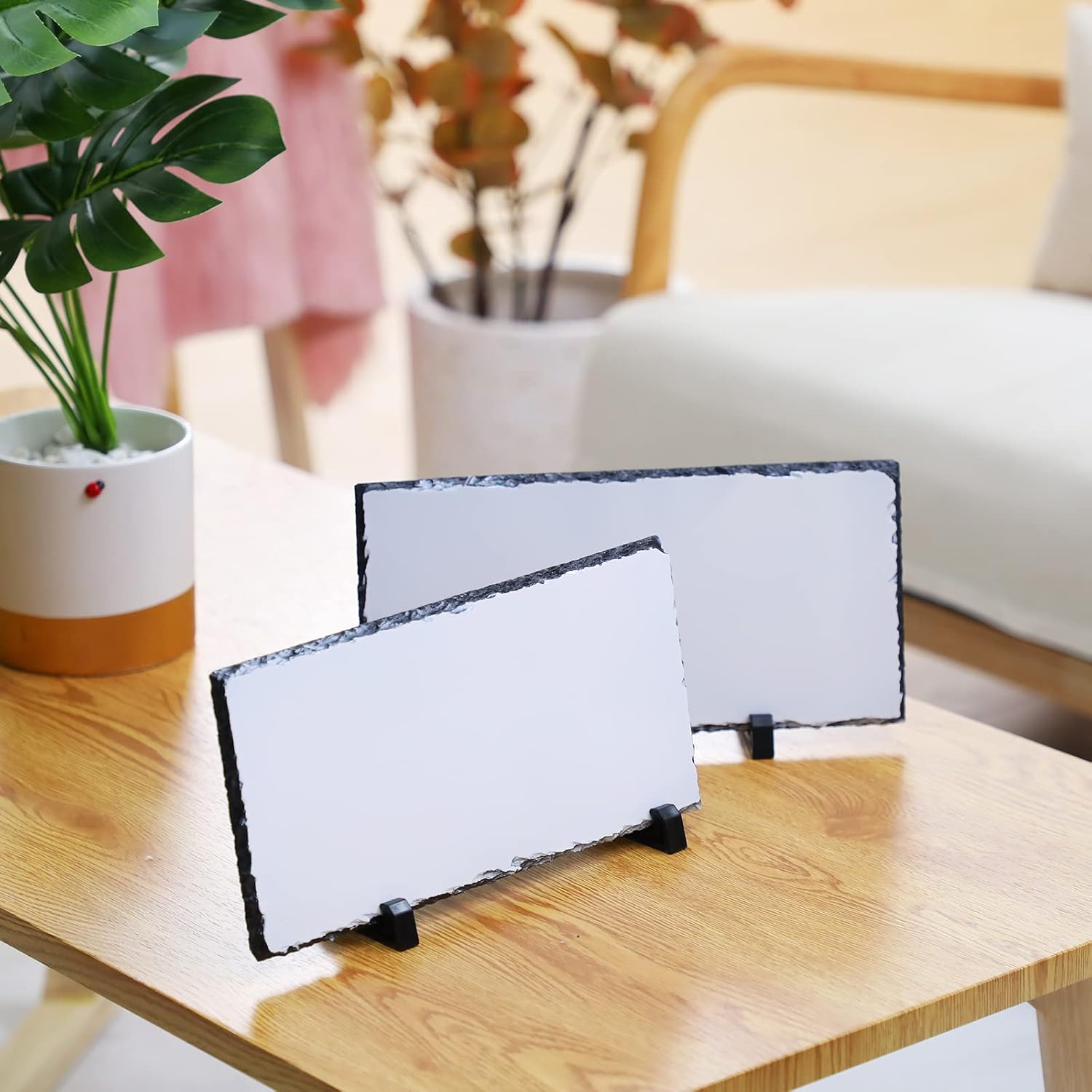 Marco de fotos rectangular de pizarra en blanco para sublimación, con soporte para pantalla y máquina de prensa de calor (6 x 11.8 pulgadas)
