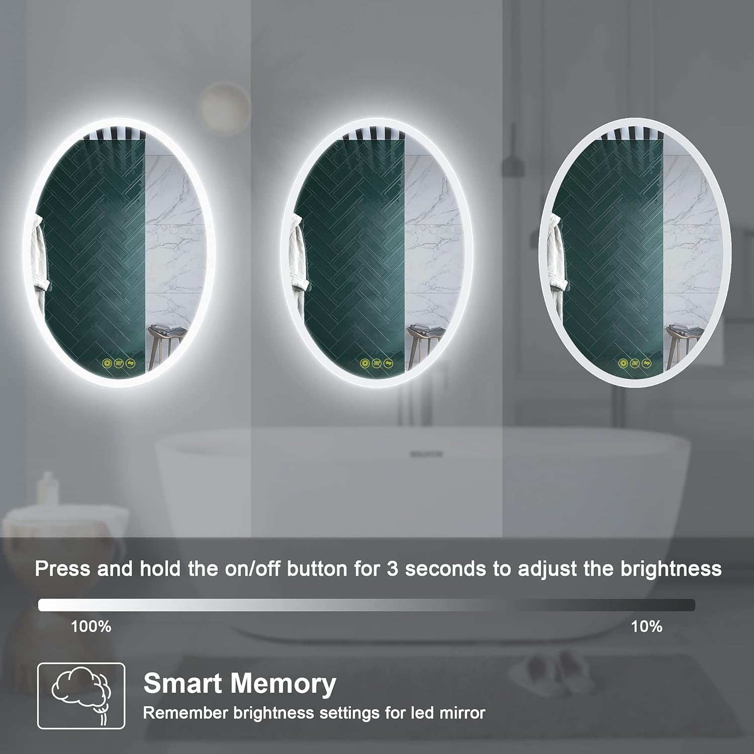 CITYMODA Espejo LED ovalado de baño de 20 x 28 pulgadas, espejo ovalado iluminado de 3 colores, espejo LED regulable para baño, antiniebla, montado