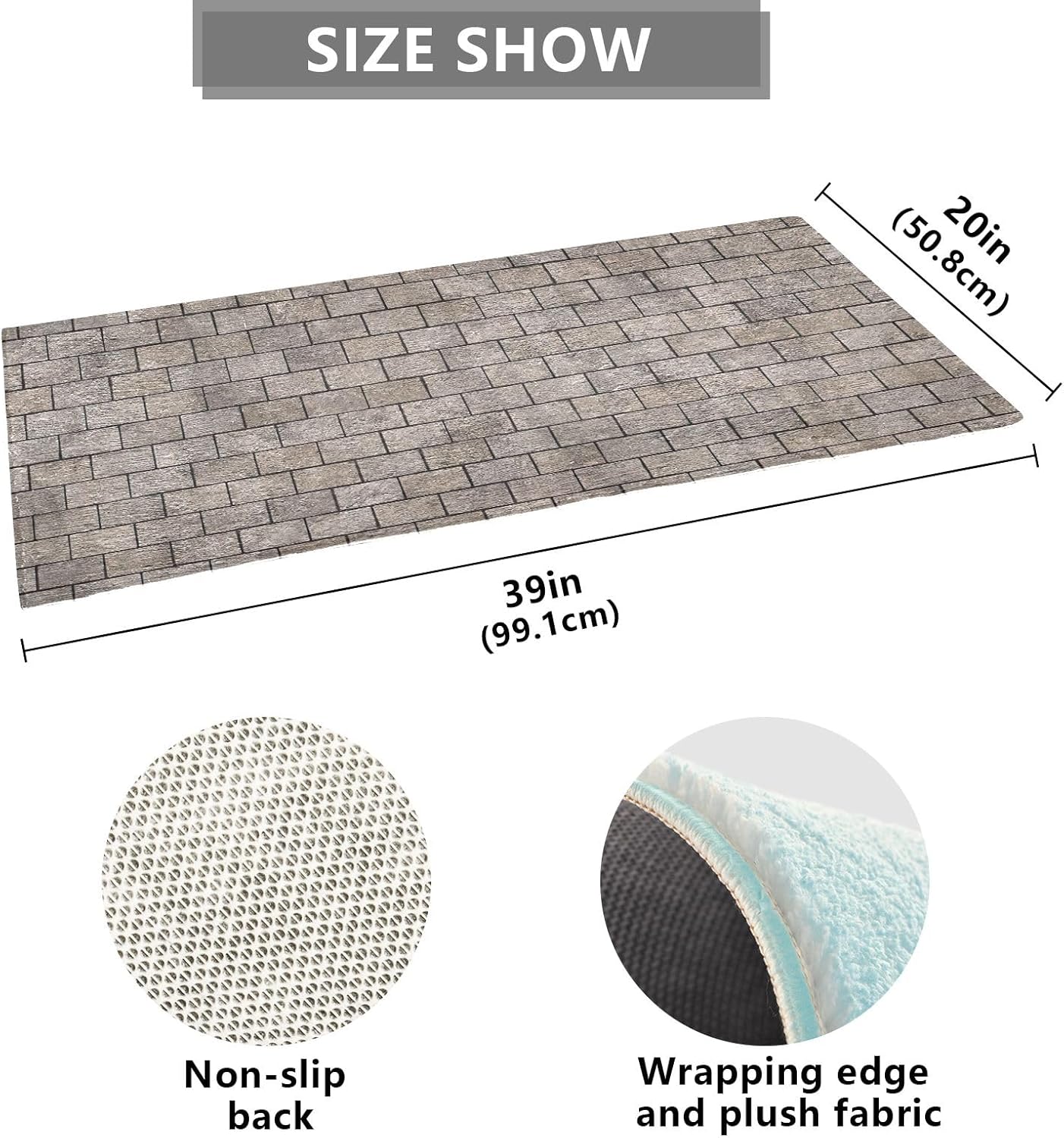 Old Brick Wall – Tapete de cocina con textura de pared, lavable a máquina, antideslizante, parte trasera de goma para baño, 39 x 20 pulgadas