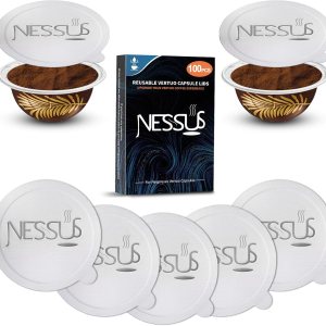 Nessus Juego de 100 tapas de papel de aluminio originales de Vertuo reutilizables, ALSeal EZ FIT para cápsulas recargables Nespresso, compatibles Nessus Juego de 100 tapas de papel de aluminio originales de Vertuo reutilizables, ALSeal EZ FIT para cápsulas recargables Nespresso, compatibles