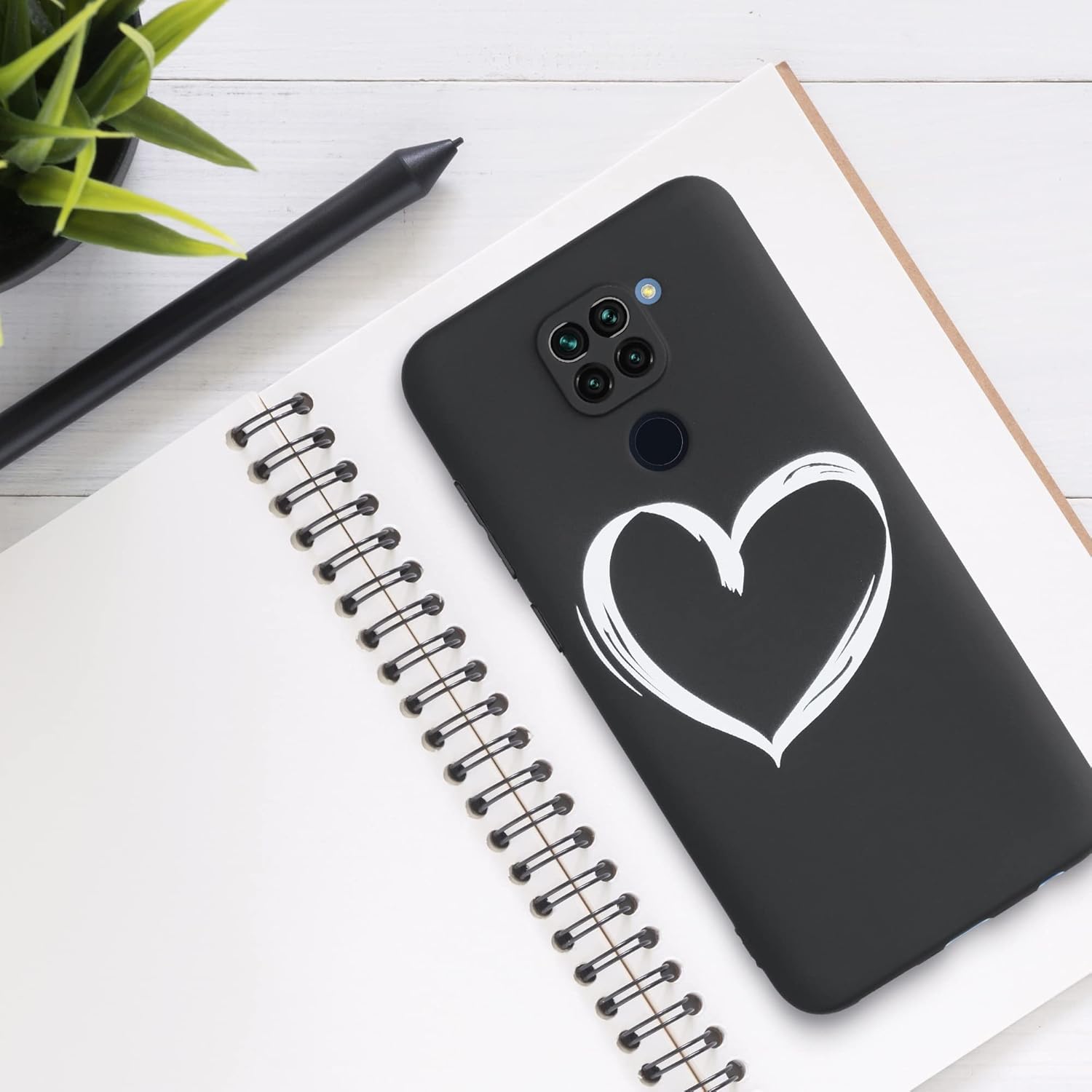 kwmobile Funda de silicona TPU compatible con Xiaomi Redmi Note 9 – Funda suave – Corazón cepillado BlancoNegro