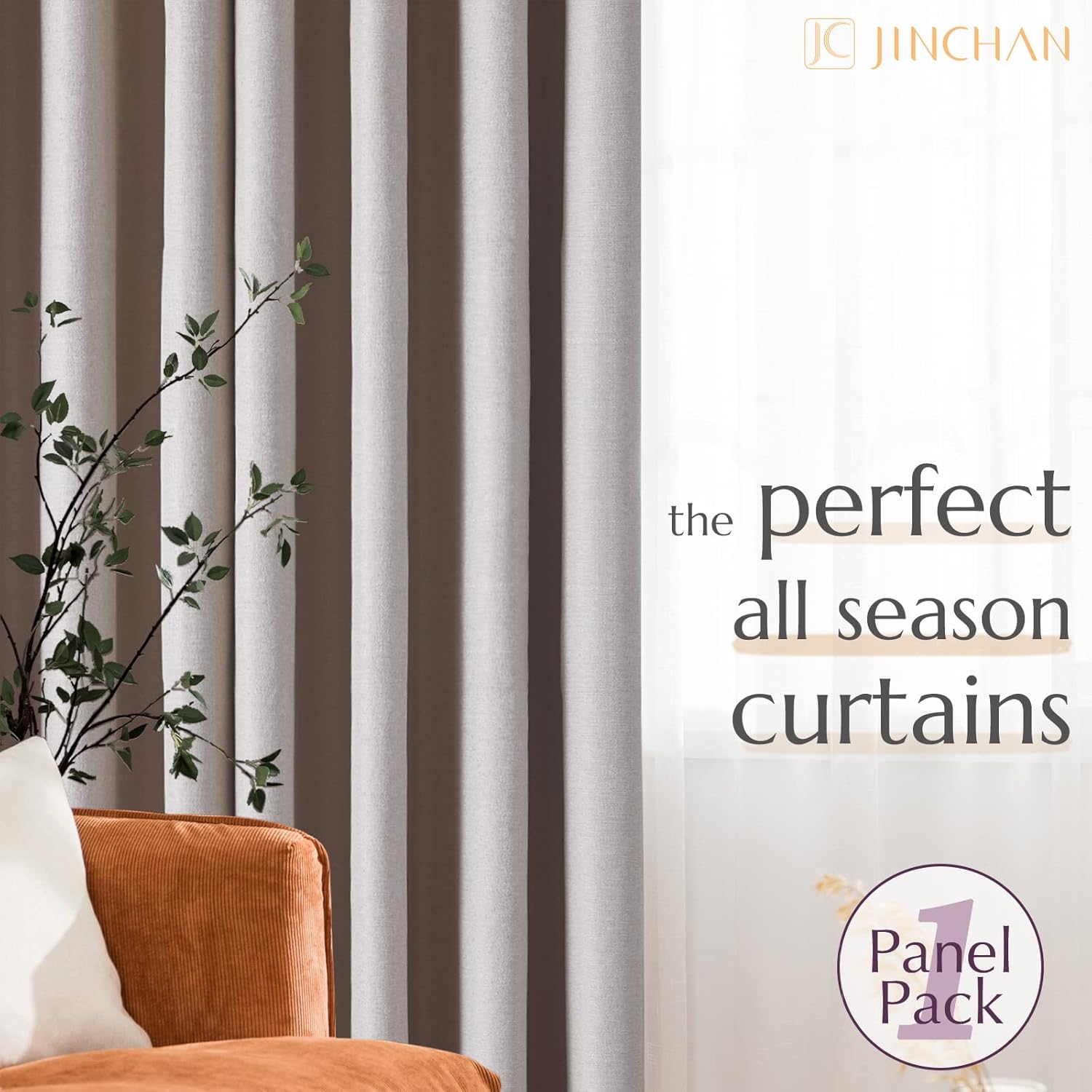 jinchan – Cortina oscurecedora con textura de lino, de 72pulgadas de largo, con aislamiento térmico y ojales, para sala de estar y dormitorio,