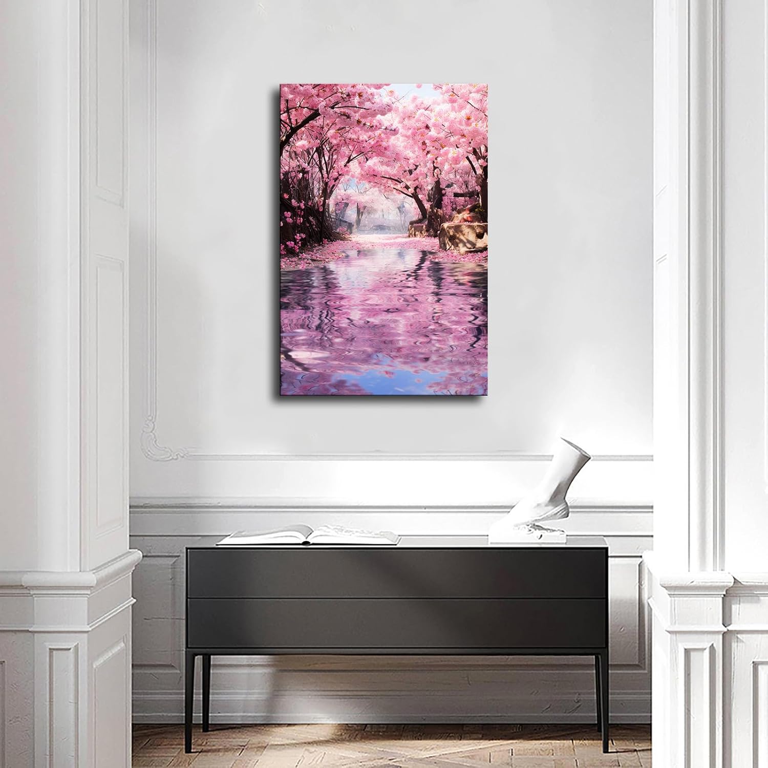 ELdtec Póster de flores de cerezo, lienzo para pared, decoración de sala de estar, dormitorio, pintura al óleo moderna (sin marco, 16 x 24 pulgadas)