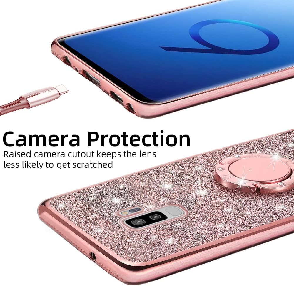 B-wishy Glitter Crystal Butterfly Slim TPU Caso Con Soporte Y Correa Para Samsung Galaxy S9 Plus – Rosa
