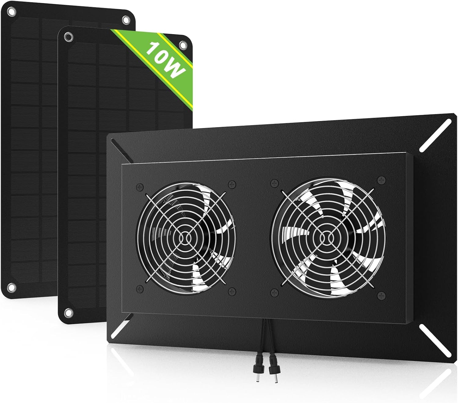 ECO-WORTHY Kit de ventilador de escape de doble carcasa metálica con energía solar de 20 W, impermeable y listo para gallineros, invernaderos,